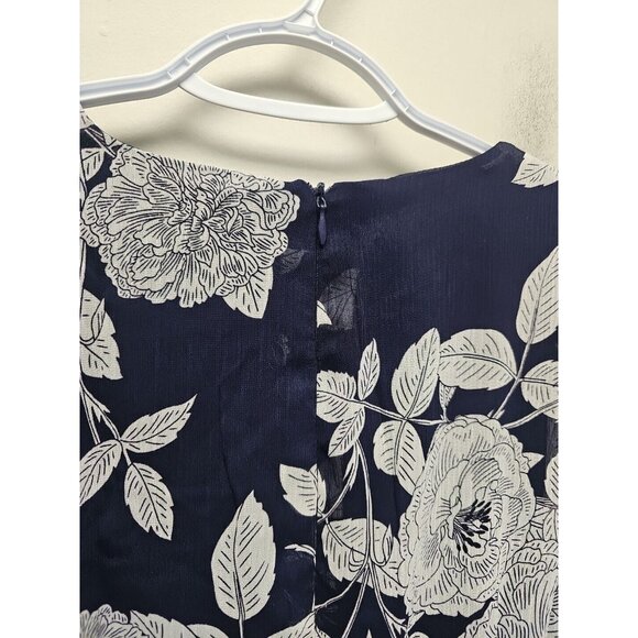 London Times Blue Floral Puff-Sleeve Faux-Wrap Dress Lined Size 8 New - Picture 5 of 8